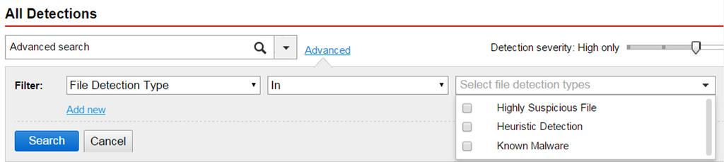 Trend Micro Deep Discovery Inspector User's Guide FIGURE 4-17. All Detections Advanced Search Filter 3. Select an attribute and an associated operator. 4. Do one of the following to provide an action: Type a value in the text box.