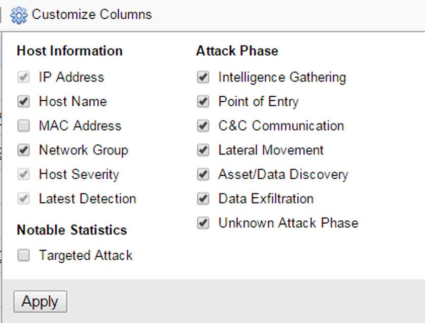 Trend Micro Deep Discovery Inspector User's Guide FIGURE 4-3. Customize Columns TABLE 4-3.