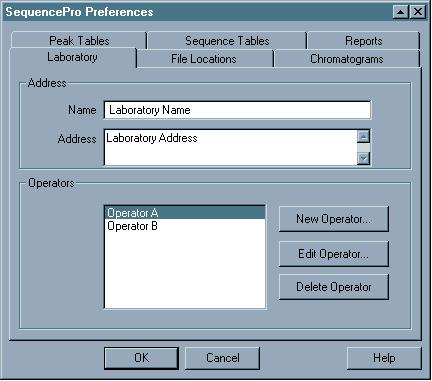 Using the Laboratory Page Description The Laboratory page allows you to enter information about your laboratory and the names of all of the sequencer operators.