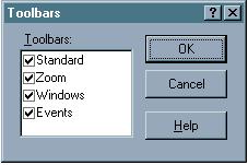 Setting Toolbar Options Description Setting the Toolbar Options allows you direct access in the Chromatogram window to the following toolbars: Standard toolbar Zoom toolbar Windows toolbar Events