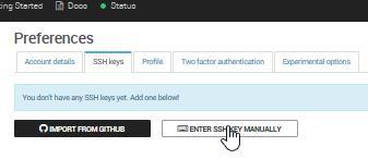 Now select the tab SSH keys and click on Enter SSH key manually In the next window you need to paste the public part of your SSH key.