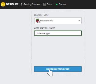 4. Create a new application On the resin.io main screen you are able to create a new application.