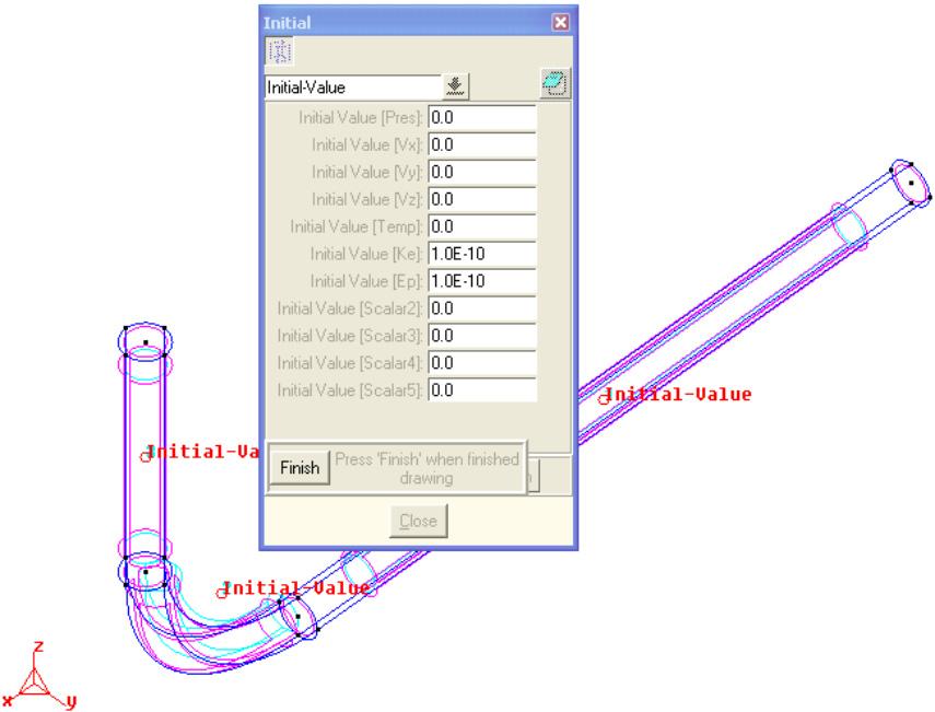 Use Data Condition, and select Initial to open the Initial dialog box. In this dialog box, you can specify the initial conditions of the CFD problem.