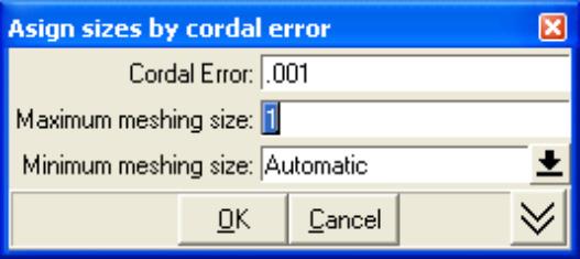 Figure 32: Parameters of size assignment by chordal error 5. Click on OK to exit the dialog box.