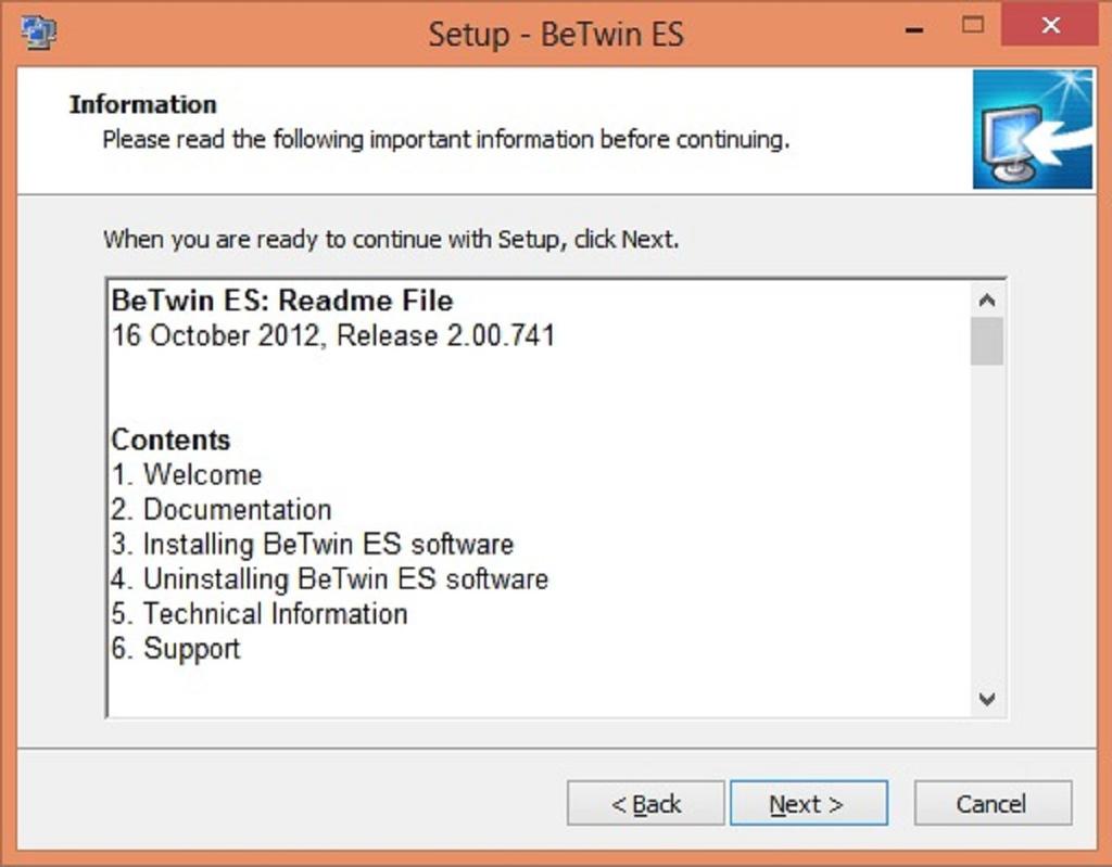 the BeTwin ES software installation.