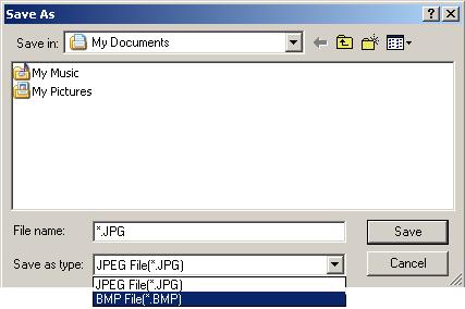 1 Save on diskette Support JPG, BMP, PNG, TIF and GIF format.