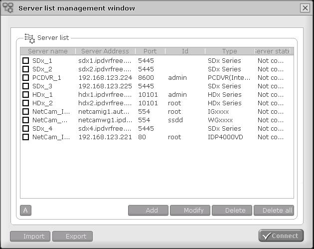1.11 Server list use If you click button of server list, server list management window will run.