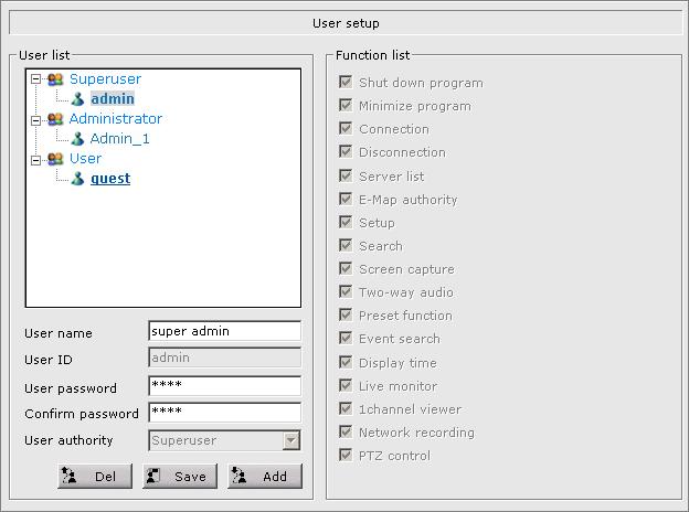 3) User setup If you click 'user setup' button, user setup window will run. It indicates 'user setup' on top of screen.
