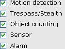 If button is checked ( ), it indicates sensor activation. If button is checked ( ), it indicates alarm activation.