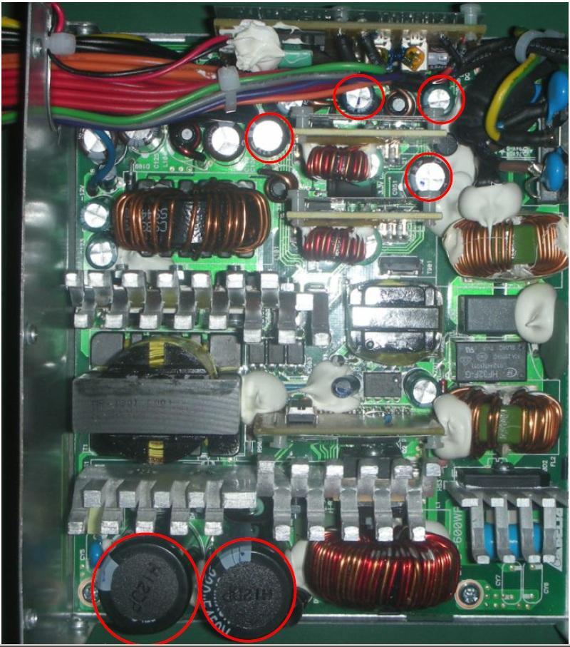 Remove the power supply (PSU) cover and remove the electrolytic capacitors from the power supply (PSU) up