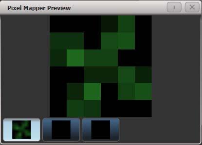 To see how the effect will look on the fixtures, open the Pixel Mapper preview window by pressing Window Open, [Open