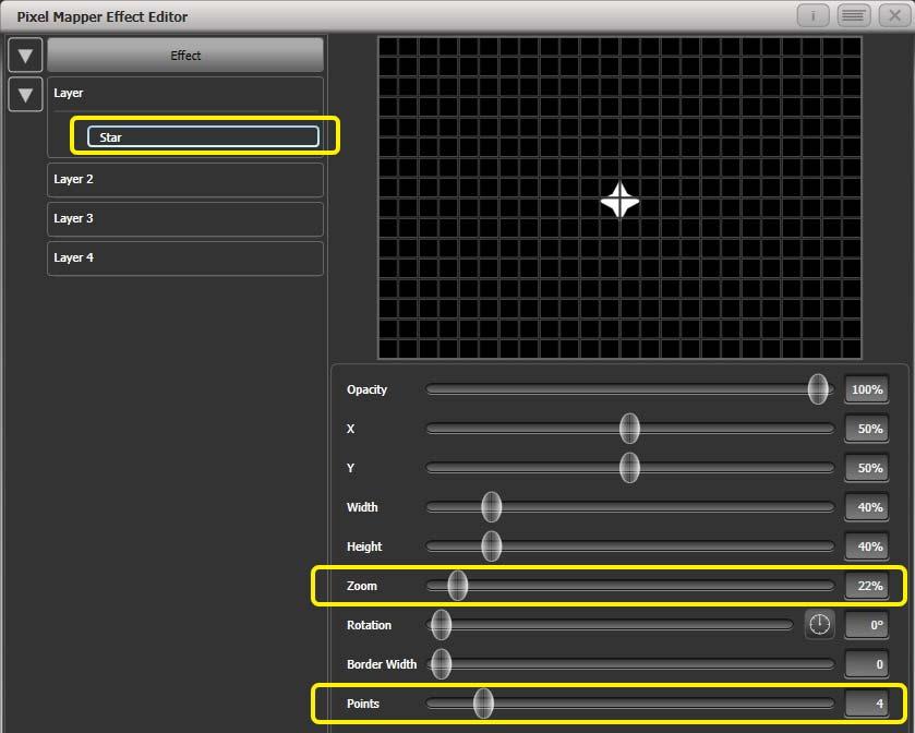 6. Shapes and Pixel Mapper effects - Page 135 1> Select a group with an appropriate layout. 2> Add a Star element.