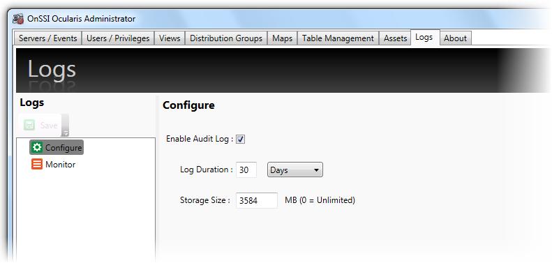 The default size limit for this database is 3.5 GB. 3. Only the latest (most recent) 5,000 records are visible inside the Ocularis Administrator.