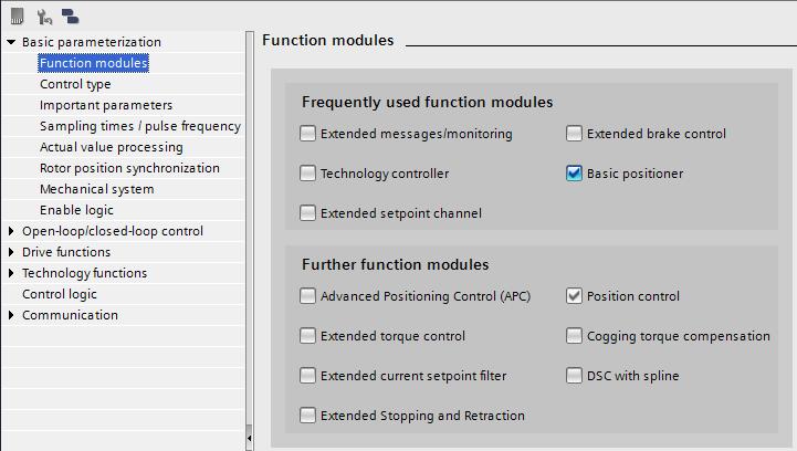 Here the basic positioner can be activated in the setting "Function modules".