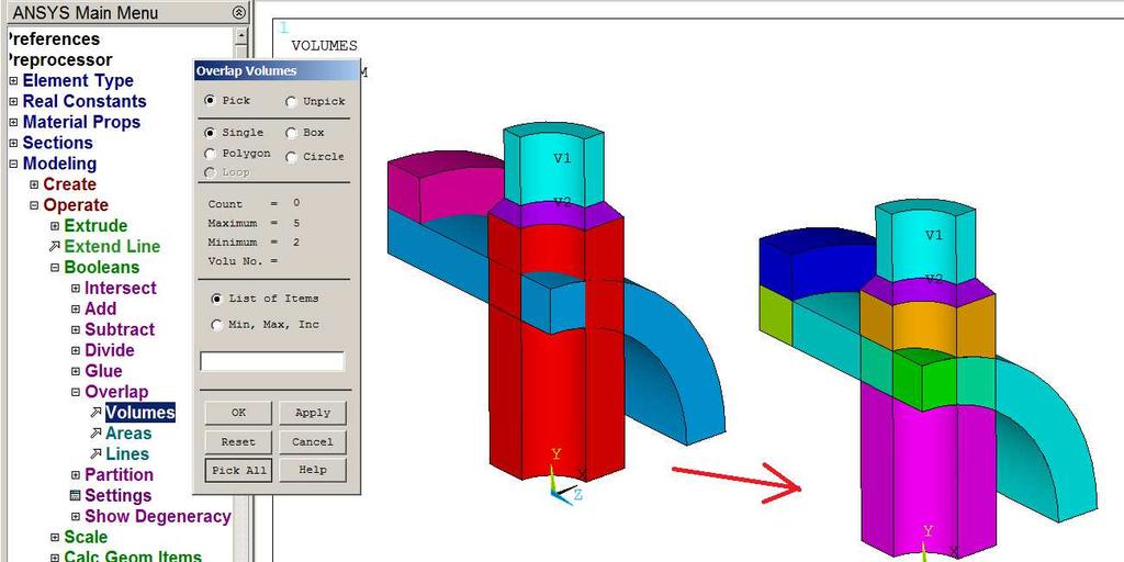 Extrude areas about axis defined by two Keypoints: Operate>
