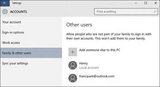 personal space including separate files, browser favorites, and a desktop they can call their own. Add an account 1.Go to Start, then select Settings > Accounts > Your account. 2.