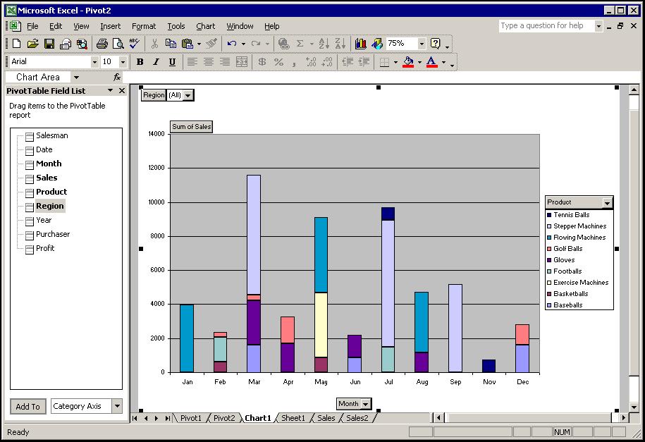 Excel 2002 (XP): Level 3 Lesson 9 Creating and Revising PivotTables CREATING A PIVOTCHART REPORT Discussion A PivotChart report allows you to manipulate large amounts of data in a graphical