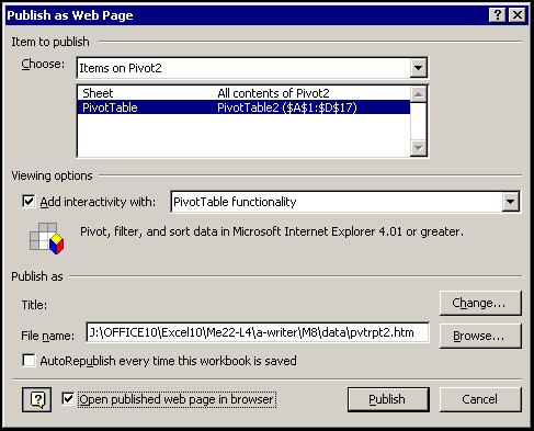 Excel 2002 (XP): Level 3 Lesson 9 Creating and Revising PivotTables Office Web Components installed.