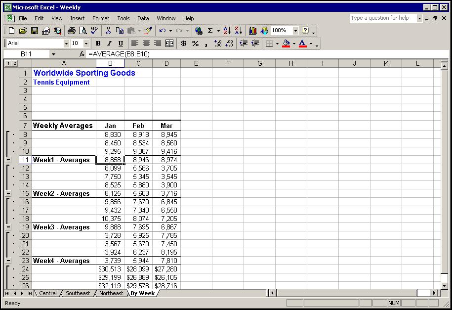 Lesson 4 - Consolidating Worksheets Excel 2002 (XP): Level 3 15. Click the Collapse Dialog button in the Reference box. 16.