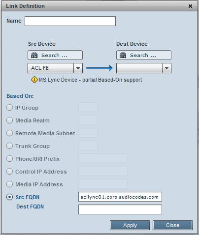 SEM 4. If a Lync device is configured for Src Device, the screen below is displayed. Figure 4-7: Lync Device Configured as Src Device 5.