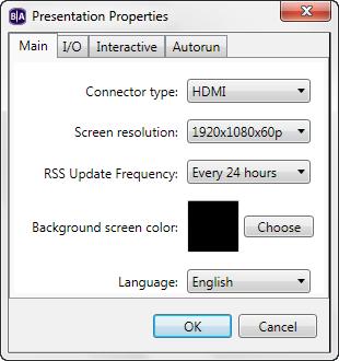 Setting presentation properties Presentation properties apply to your entire presentation. The default settings are based on your current default property settings (see Setting default properties).