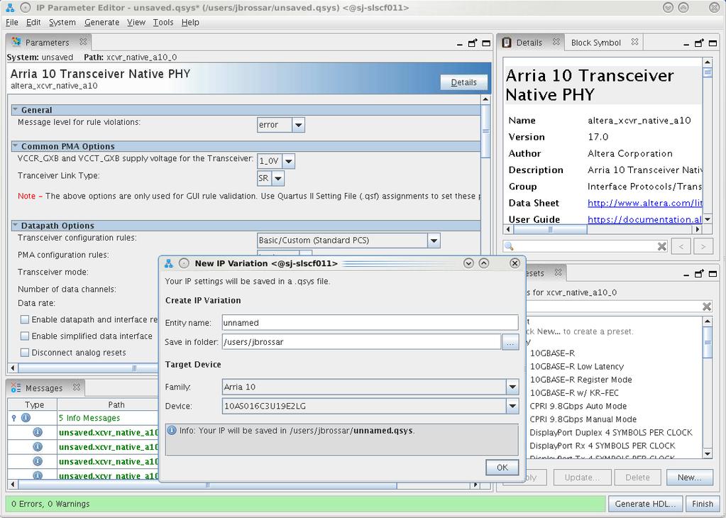 Figure 3. IP Parameter Editor (Quartus Prime Standard Edition) View IP Port and Parameter Details Specify IP Variation Name and Target Device 2.2.1.