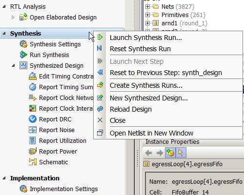 X-Ref Target - Figure 3-20 Figure 3-20: You can select Open Netlist in New Window to open a new window with the Synthesized Design while maintaining the current window with the currently open design.