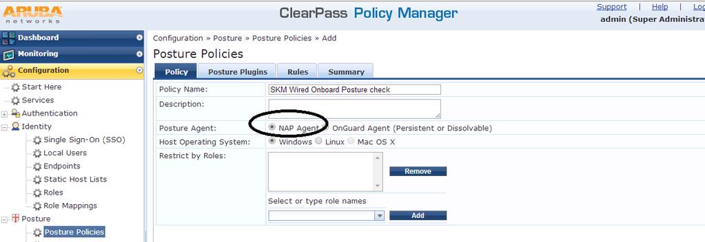 In the Policy tab, update the Name/Description. Choose the client types to validate.
