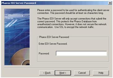 Upgrading Server Components Pharos EDI Server Password All external clients that communicate with the EDI Server authenticate themselves by supplying the password