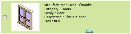 Each result displays the following An image/thumbnail of the object The manufacturer of the object The category the objects resides within The description of the object The types of file associated