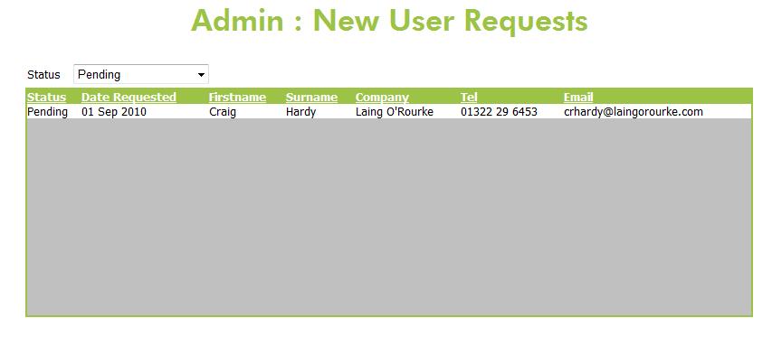 New User Requests When a prospective user completes the New User Request form (available from the system login page), their pending request sits