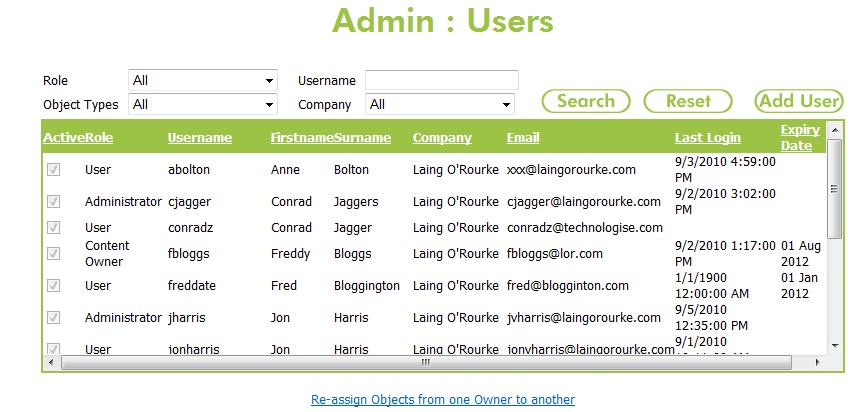 Users All access to the system is via a username/password combination, use this area to define and manage users of the system.