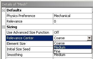 In the mesh branch details expand the sizing section and set the Relevance Center to Medium. 7.