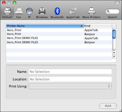 SETTING UP PRINTING ON MAC OS X 10 TO ADD A PRINTER WITH THE DEFAULT (APPLETALK) CONNECTION 1 Click the Default icon in the dialog box. The Default pane appears.