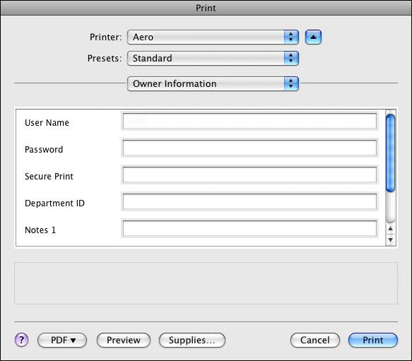 PRINTING FROM MAC OS X 23 4 Click OK. 5 Choose Print from the application s File menu. 6 Choose the GA-1211 as your printer. 7 Choose Owner Information from the drop-down list.