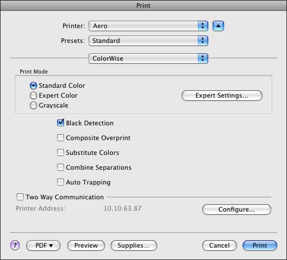PRINTING FROM MAC OS X 24 15 Specify color print options for the job.