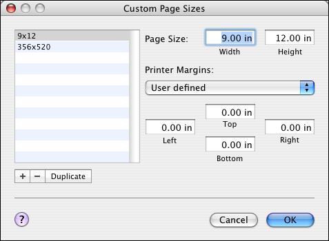 PRINTING FROM MAC OS X 30 3 Click New and type a name for the custom page size. 4 Enter the page dimensions and margins. 5 Click Save. 6 Click OK to exit.
