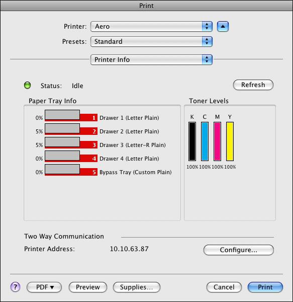 PRINTING FROM MAC OS X 33 6 To update the copier status in the Printer Info window, click Refresh.