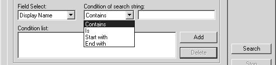 Select how it searches contacts in the Condition of search string drop down box.