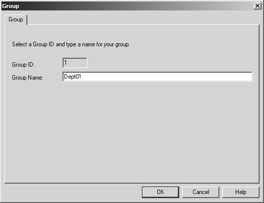 2. Click the [File] menu and select [New Group]. The Group dialog box appears. 3. Enter a group name in the Group Name field. The Group ID field displays the Group ID number automatically detected. 4.