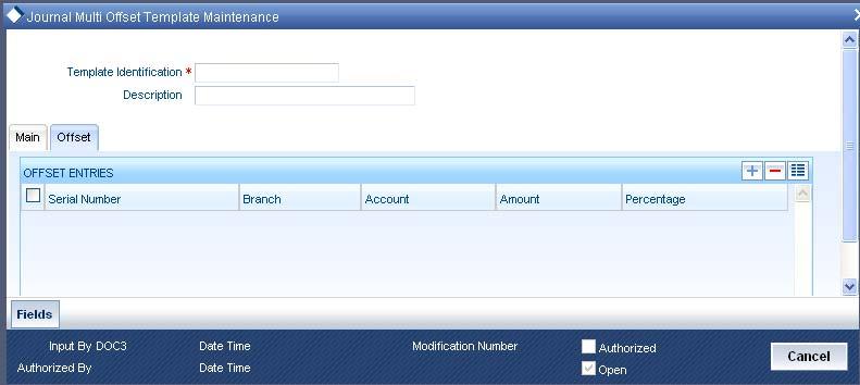 3.4.3 Specifying Details for the Offset Leg of Transactions The details of the offset leg of the transaction are captured in the OFFSET tab of the screen: 3.4.3.1 Indicating Offset Entries For the offset leg of the transaction, you can select multiple accounts that belong to different branches of your bank.