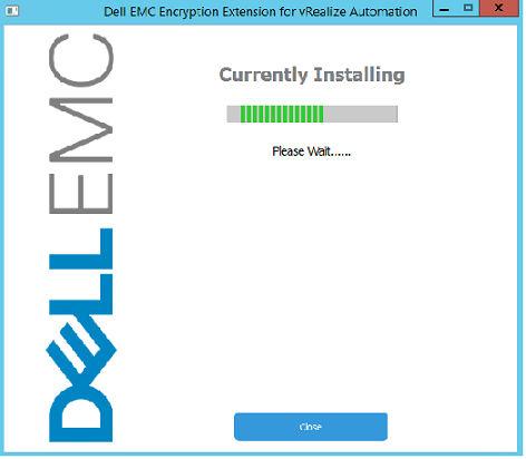 Encryption Extension Figure 14 Currently Installing window for encryption extension The installer installs the necessary components in vrealize Orchestrator.