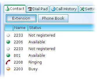 If the Status shown as Not Registered, it means that extension is not registered to the IPPBX and cannot be dialed. Name Status Display the extension number of the clients.