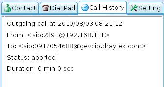Call History This page provides a history for all the phone calls by Vigor Soft Phone.