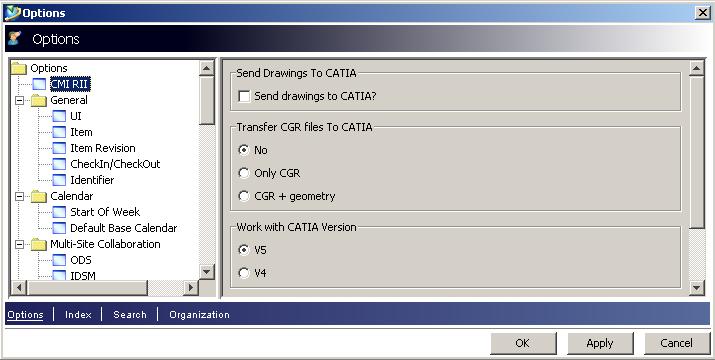 The menu item Edit Options will open the Preferences dialog of the Rich Client application. The CMI RII preferences show the CMI RII options (see Figure 7).