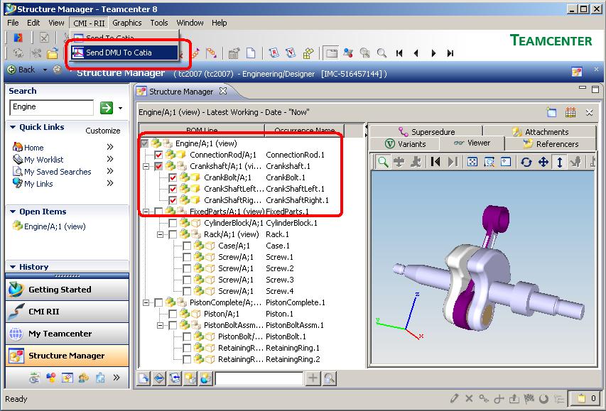 Only the expanded structures from the example structure in Figure 16 will be sent to CATIA.