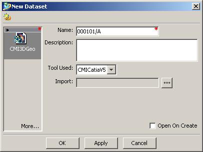 Press the OK button to continue. Figure 28: New Dataset dialog Repeat the same procedure for the Leg item and switch to the Structure Manager application.