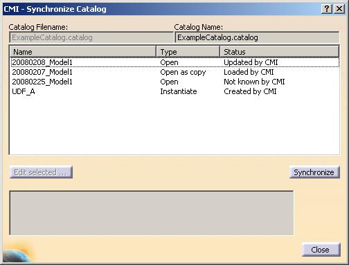 Figure 57: Synchronize Catalog dialog For new catalogs that were not already opened from Teamcenter, the user can change the file name which should be used in Teamcenter.