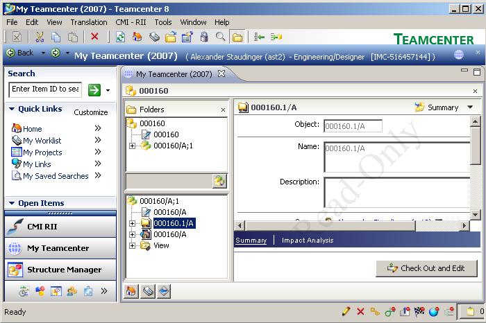 Figure 66 shows the expanded CMI Archive dataset in the My Teamcenter application.