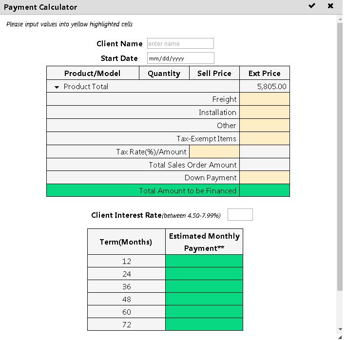 6) Once you have all the products you need added to your cart you can use the Financial Calculator.